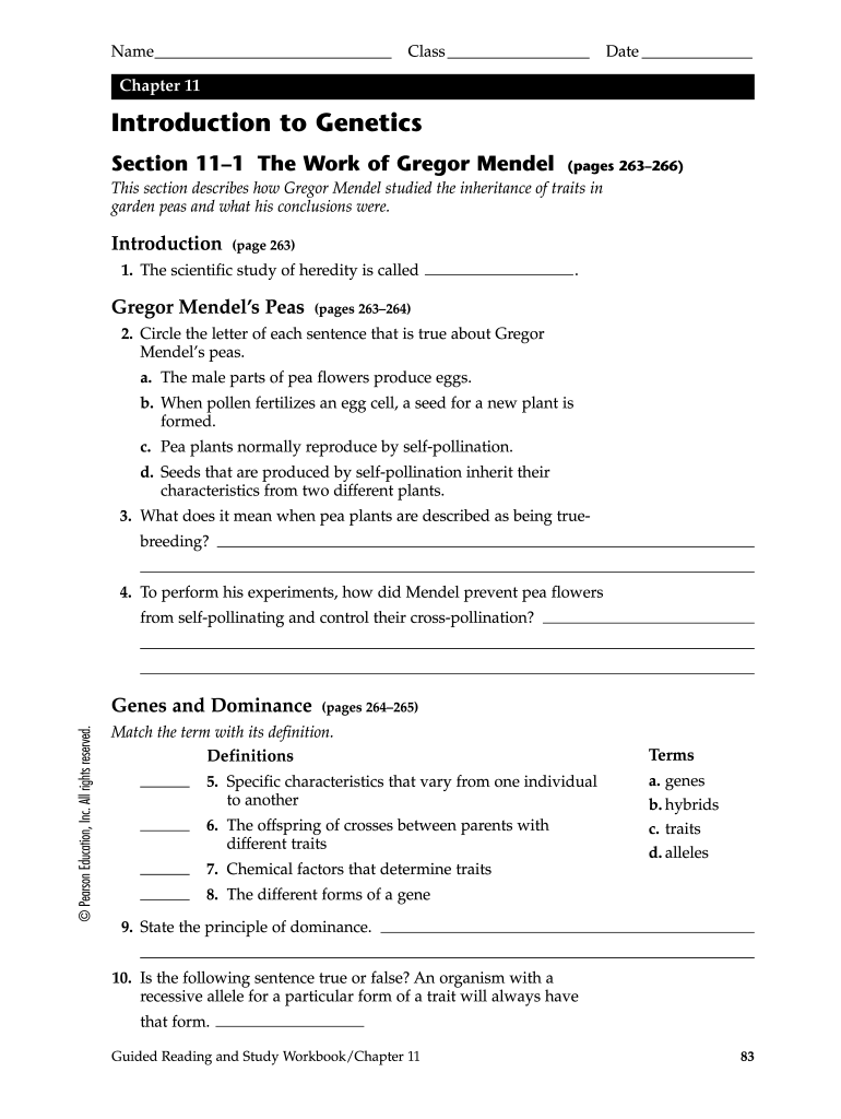 Gregor Mendel And Genetics Worksheets Answer Key Fill Online 