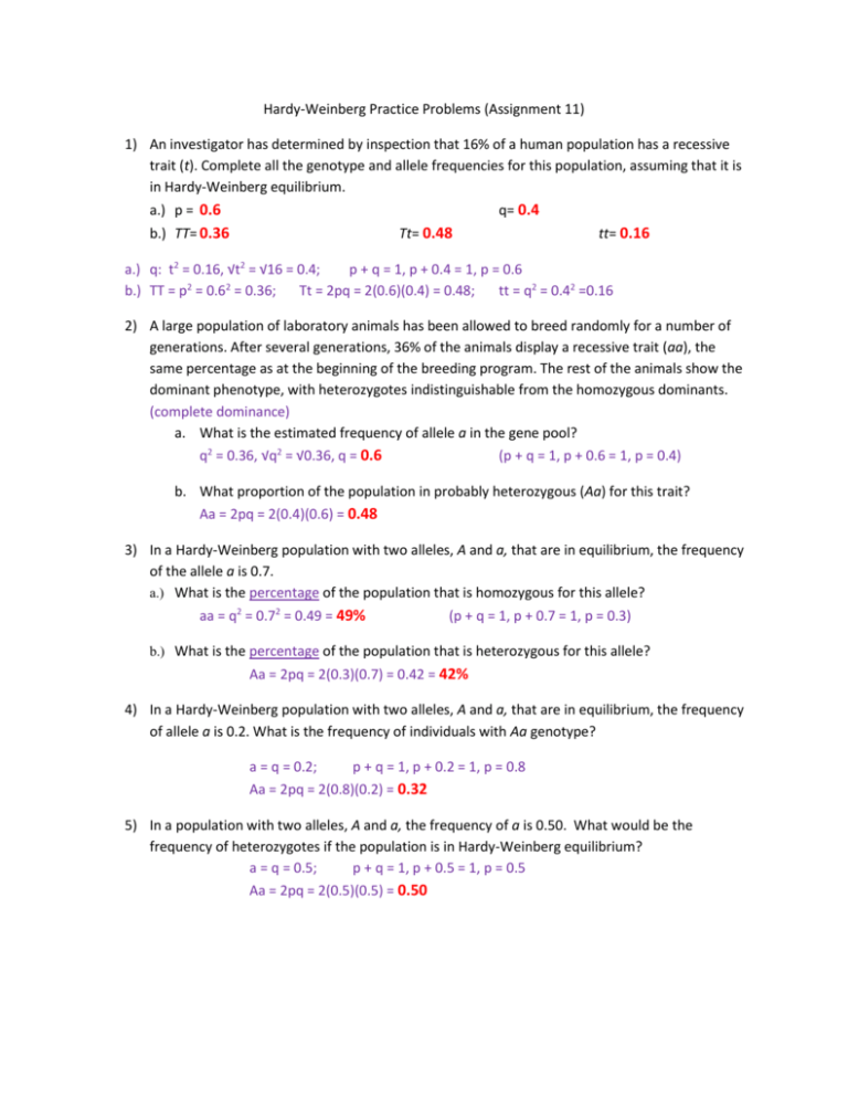 Hardy Weinberg Worksheet 2 Answer Key Judithcahen Answer Key For 