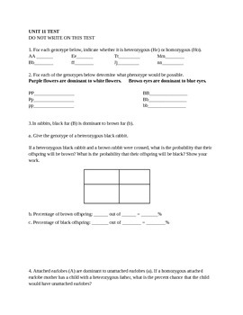 Heredity And Genetics Unit Test 7th Grade Science By Kristin Russell