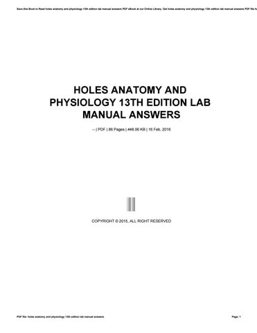 Holes Anatomy And Physiology 13th Edition Lab Manual Answers By