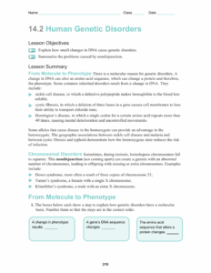 Human Genetic Disorders Worksheet
