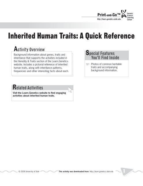Human Genetic Traits Worksheet
