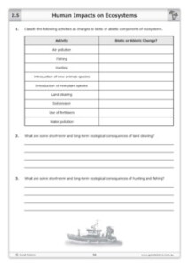 Human Impacts On Ecosystems Worksheet By Good Science Worksheets