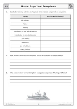 Human Impacts On Ecosystems Worksheet By Good Science Worksheets