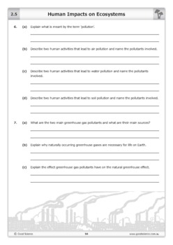 Human Impacts On Ecosystems Worksheet By Good Science Worksheets