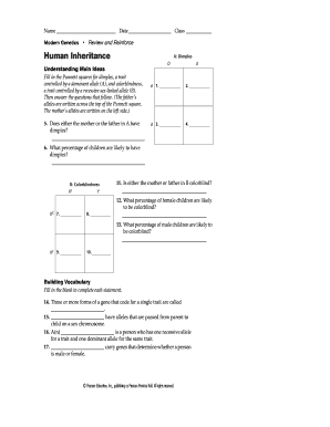 Human Inheritance Worksheet Answer Key Fill Online Printable 