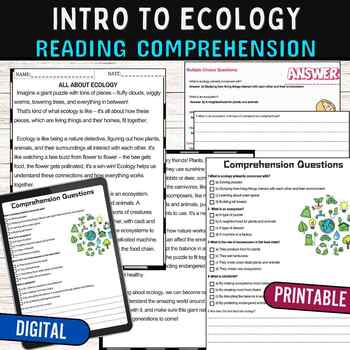Intro To Ecology Reading Comprehension Passage Worksheets Digital Print