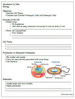 Introduction To Cells PowerPoint Student Guided Notes Worksheet 