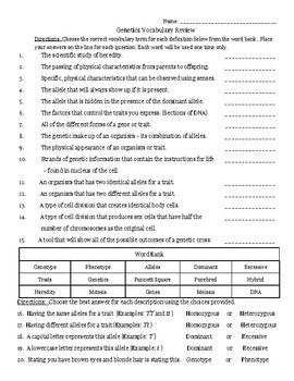 Introduction To Genetics Vocabulary Review By Science Success With Sally