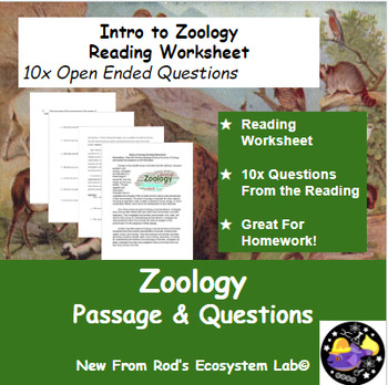 Introduction To Zoology Reading Worksheet By Rod 39 s Ecosystem Lab