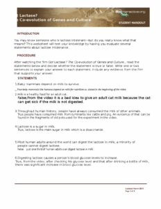 Lab6 Lactase Worksheet 1 Got Lactase The Co evolution Of Genes And
