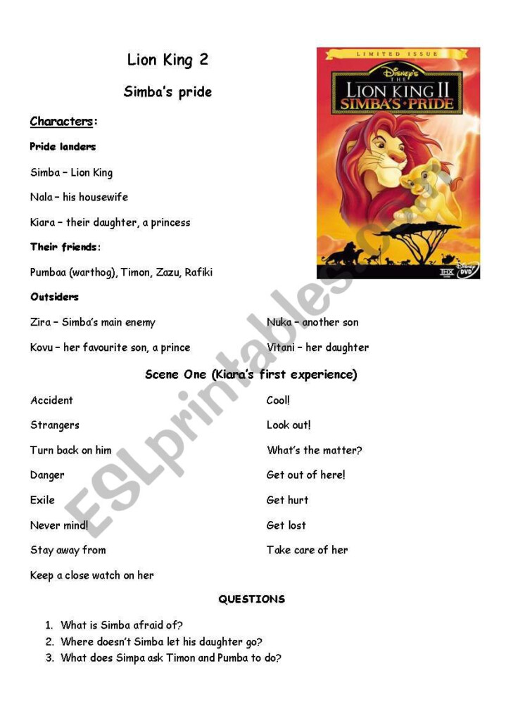 Lion King Worksheet Answer Key Printable Word Searches
