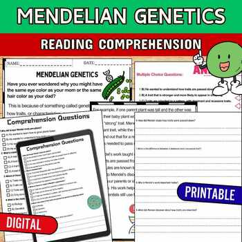 Mendelian Genetics Reading Comprehension Passage PUZZLES DIGITAL BUNDLE