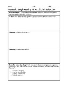 Middle School Science Genetic Engineering Selective Breeding Worksheet