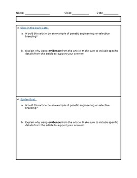 Middle School Science Genetic Engineering Selective Breeding Worksheet