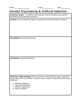 Middle School Science Genetic Engineering Selective Breeding Worksheet