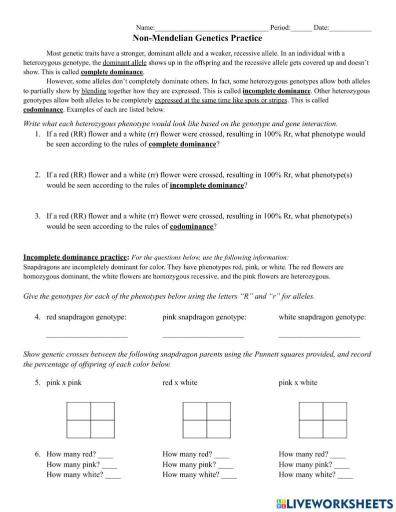 Non Mendelian Genetics Practice Interactive Worksheet Live 