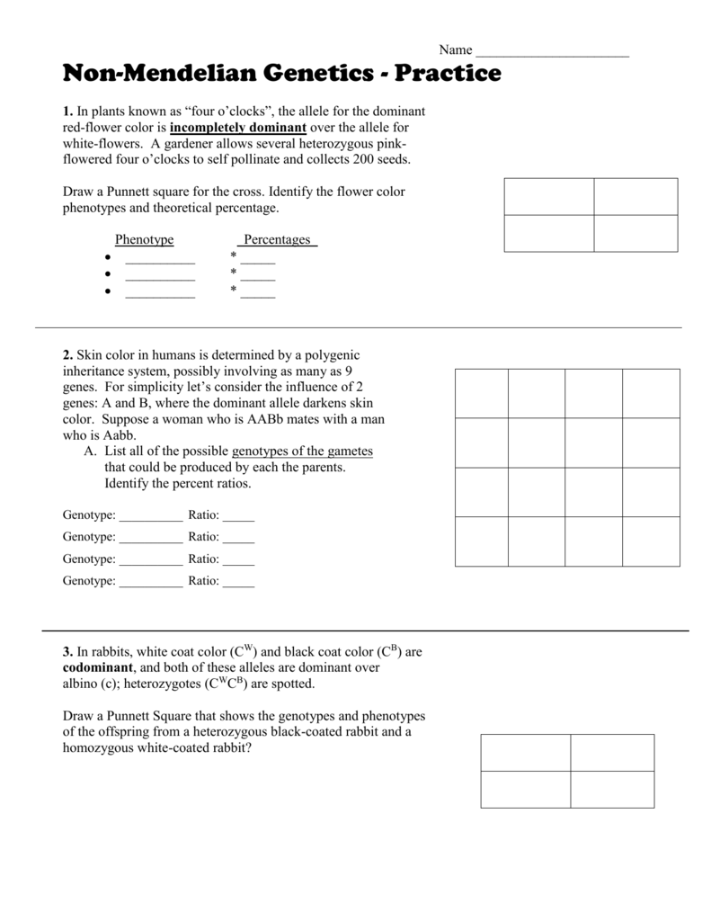 Non Mendelian Genetics Worksheet