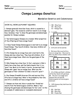Oompa Loompa Genetics Worksheet Answers Fill And Sign Printable 