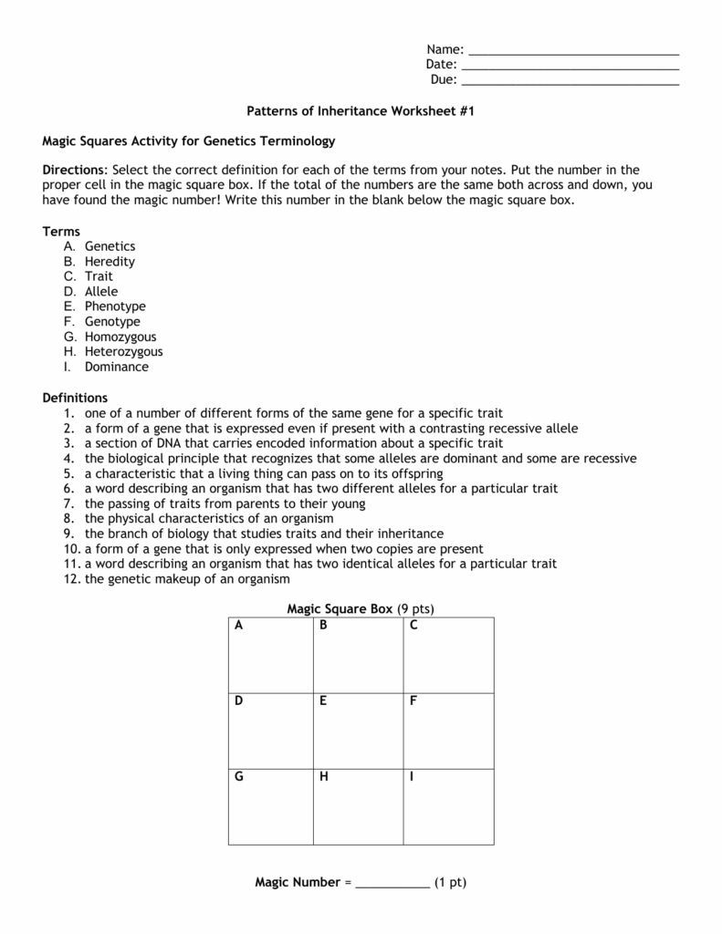 Patterns Of Inheritance Worksheet Answers