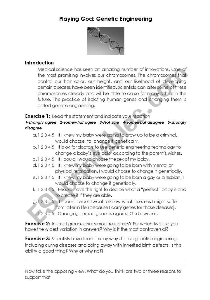 Playing God Genetic Engineering Discussion Starter ESL Worksheet By Pidi