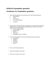 Pop Genetics Practice Questions BTN222 Population Genetics Problems