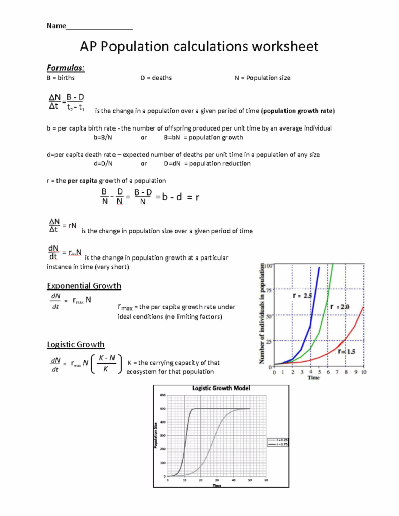 Population Calculations Worksheet Name AP Population 