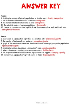 Population Ecology Vocabulary Worksheet Biology Miller And Levine 