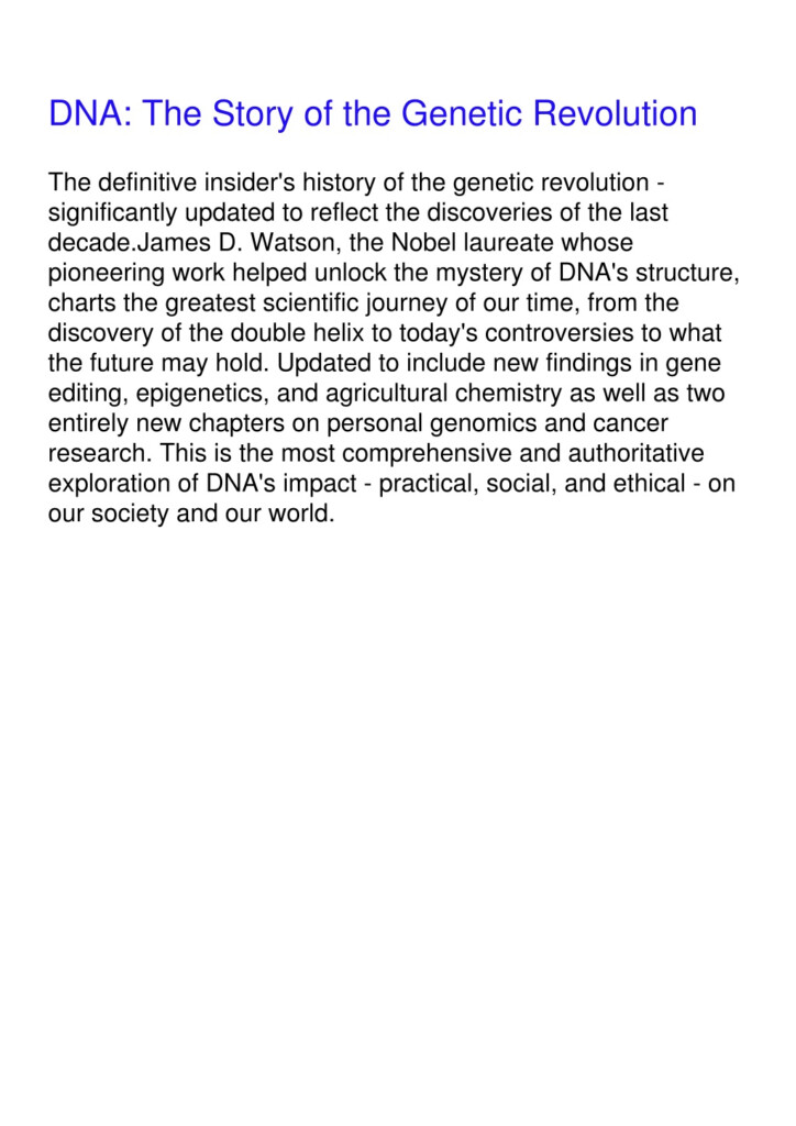 PPT READ DOWNLOAD DNA The Story Of The Genetic Revolution 