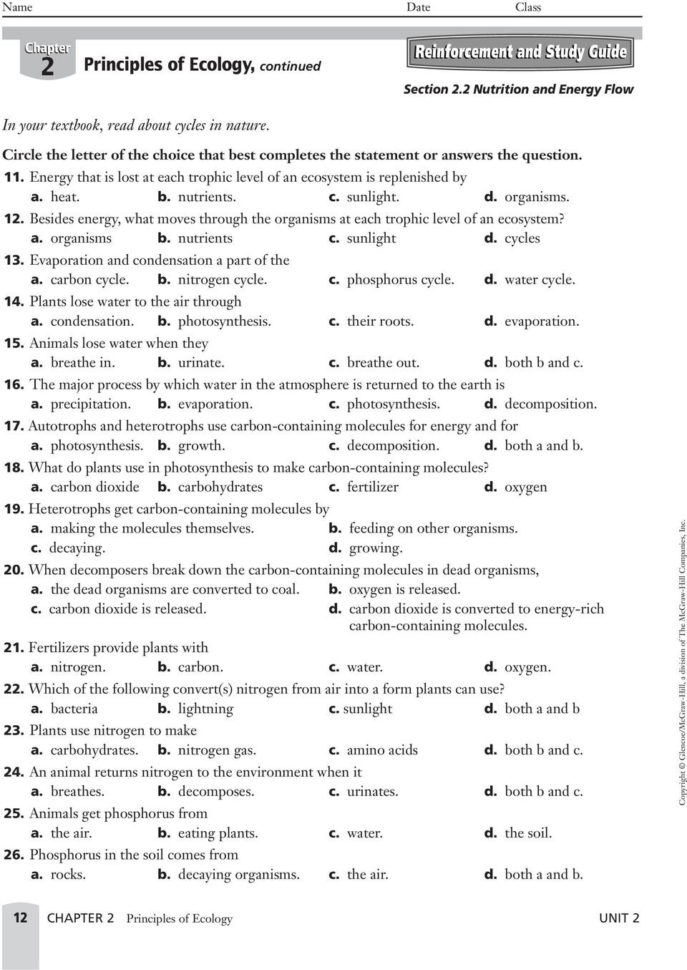 Principles Of Ecology Worksheet Answers Db excel