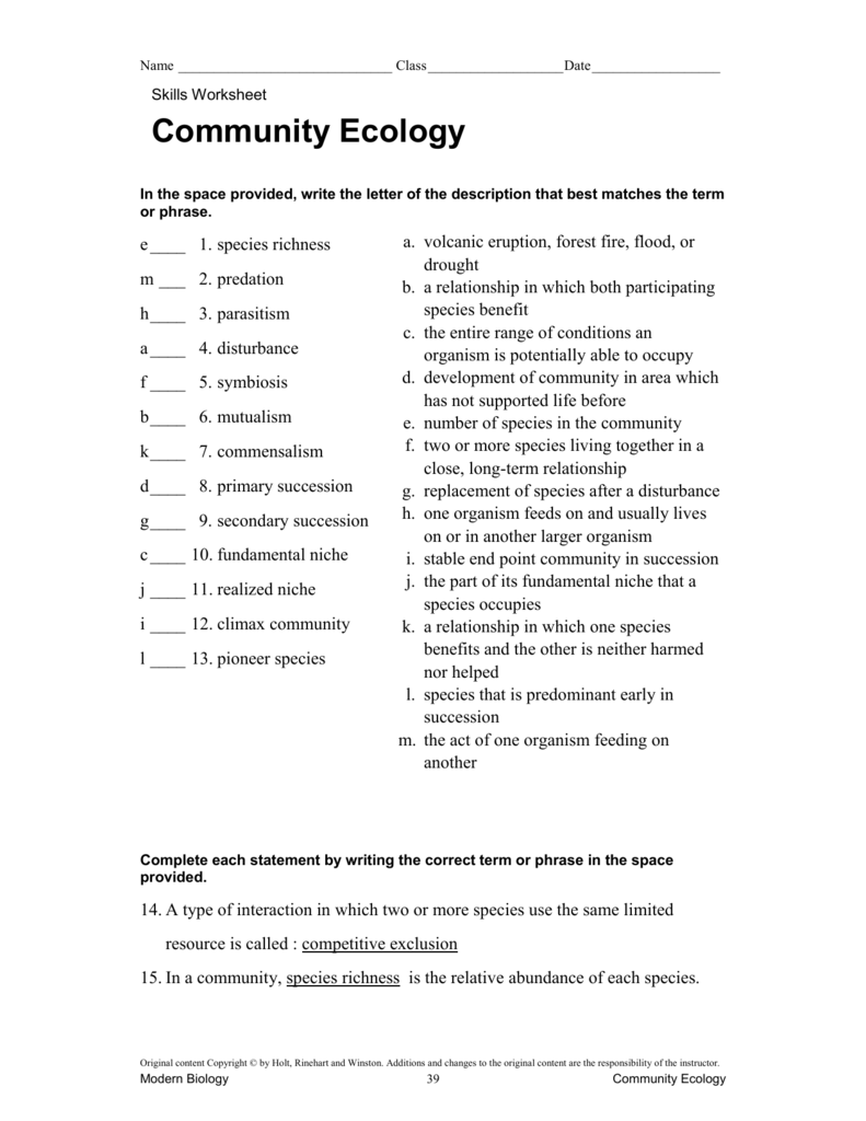 Principles Of Ecology Worksheet Answers Englishworksheet my id