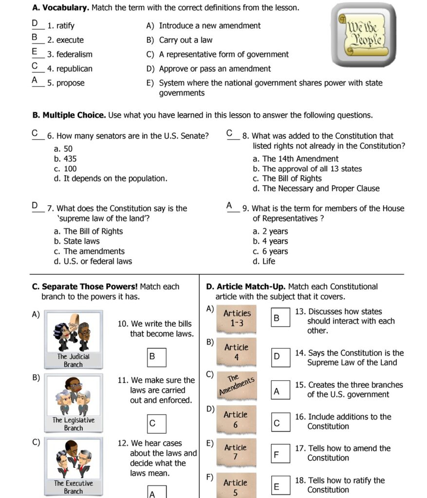 Printable Anatomy Of The Constitution Worksheet Answers