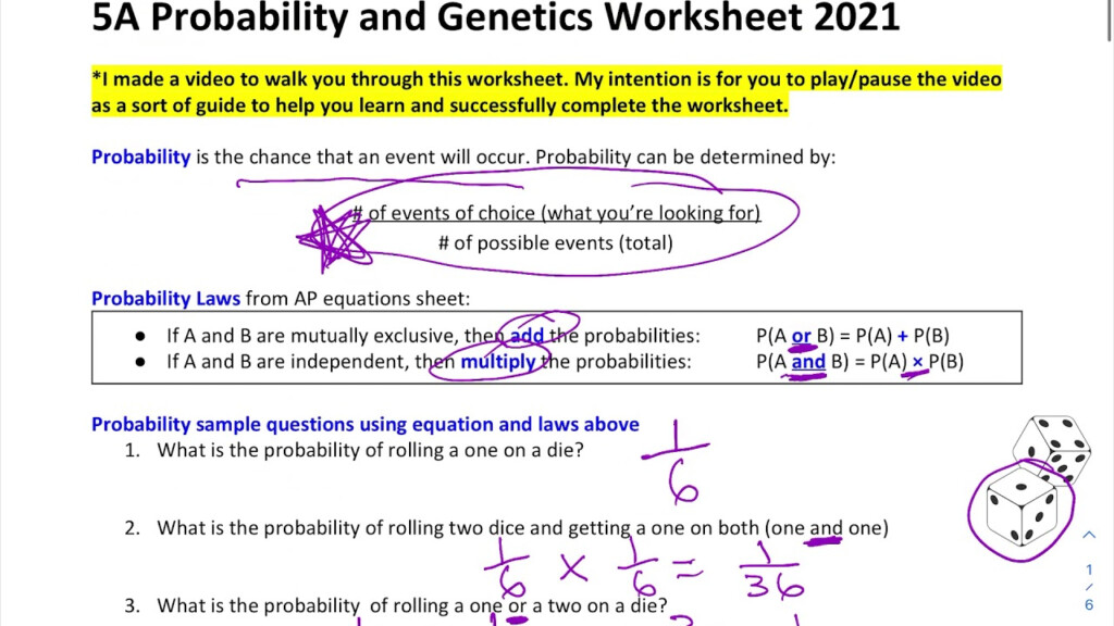 Probability And Genetics Worksheet 1 YouTube