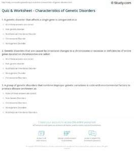 Quiz Worksheet Characteristics Of Genetic Disorders Study