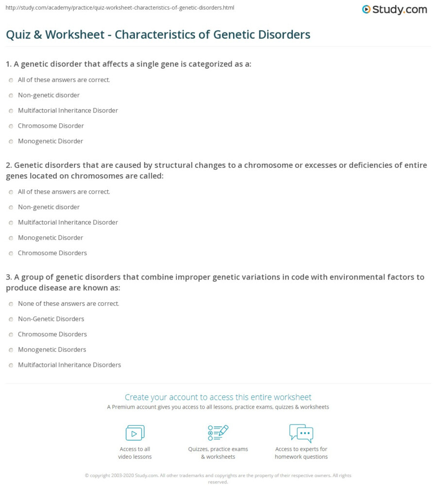 Quiz Worksheet Characteristics Of Genetic Disorders Study