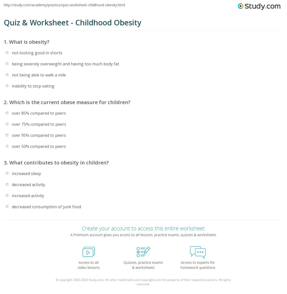 Quiz Worksheet Childhood Obesity Study