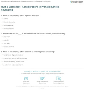 Quiz Worksheet Considerations In Prenatal Genetic Counseling