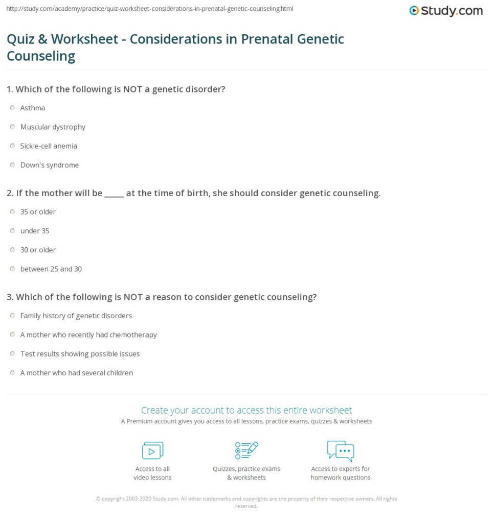 Quiz Worksheet Considerations In Prenatal Genetic Counseling 