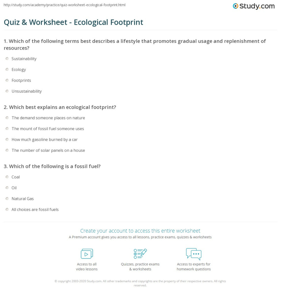 Quiz Worksheet Ecological Footprint Study