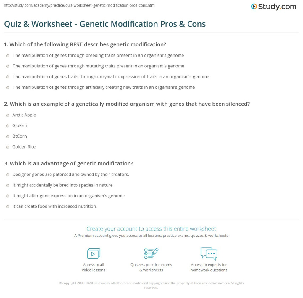 Quiz Worksheet Genetic Modification Pros Cons Study