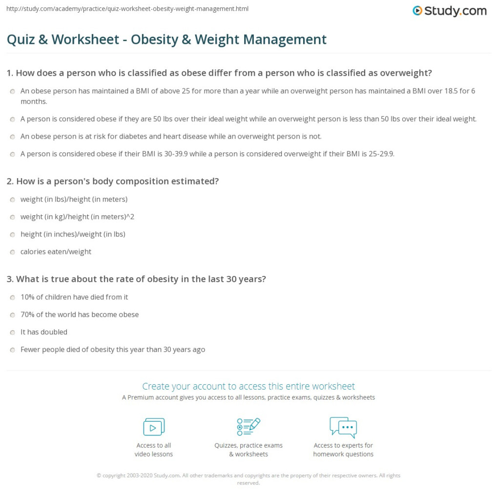 Quiz Worksheet Obesity Weight Management Study
