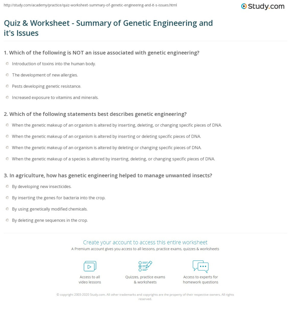Quiz Worksheet Summary Of Genetic Engineering And It 39 s Issues 