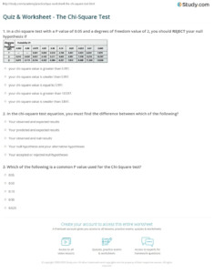 Quiz Worksheet The Chi Square Test Study