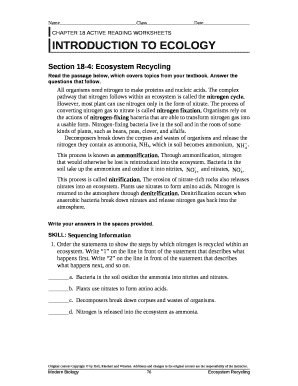 Reading Comprehension Introduction To Ecology Answer Key Doc Template 