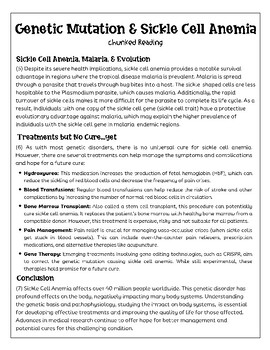 Science Article quot Genetic Mutation Sickle Cell Anemia quot Worksheet 