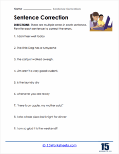 Sentence Correction Worksheets 15 Worksheets