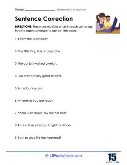 Sentence Correction Worksheets 15 Worksheets