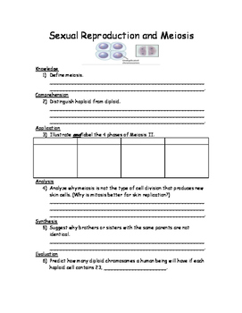 Sexual Reproduction And Meiosis Worksheet By King 39 s Science TpT
