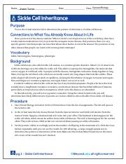 Sickle Cell Inheritance Lab Worksheet pdf General Biology Name Date 