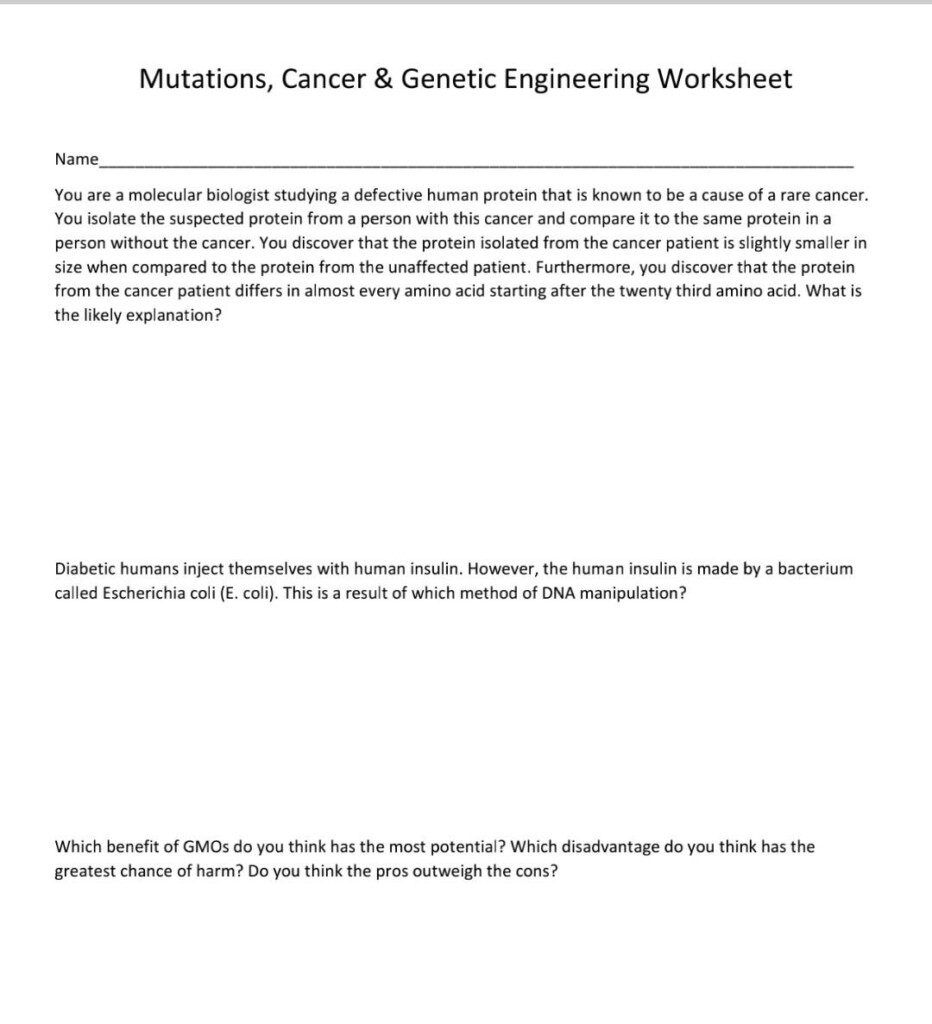 Solved Mutations Cancer 92 Genetic Engineering Worksheet Chegg